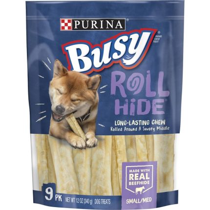 Purina Busy Bone Small & Medium Dog Treats Rollhide with Real Beef Chews 12 Oz Pouch (9 Count)