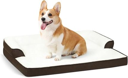 Orthopedic Dog Bed for Small Medium Dogs, Waterproof Memory Foam Dog Bolster Couch Beds, Plush Faux Fur Sofa