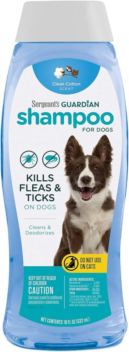 Sergeant's Guardian Flea & Tick Dog Shampoo, Clean Cotton Scent, 18 oz.