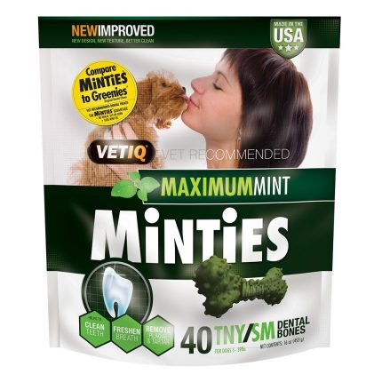 Minties Dental Bone Treats Chews for Tiny/Small Dogs 5-39 Lbs 40 Count 16 Oz