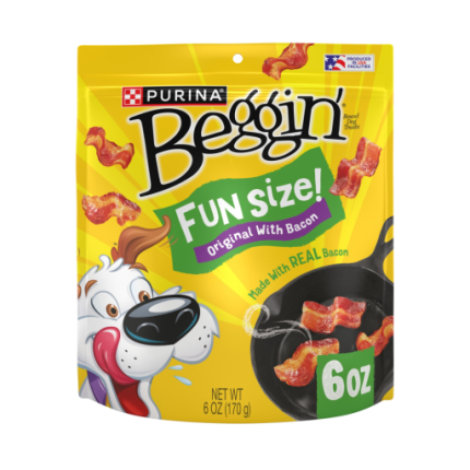 Purina Beggin  Dog Treats Fun Size with Bacon for Small Dogs  Long-Lasting Dry Dog Chew Snacks  6 oz Pouch