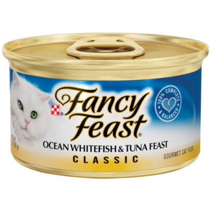 Purina Fancy Feast Classic Pate Ocean Whitefish and Tuna Feast Classic Grain Free Wet Cat Food Pate