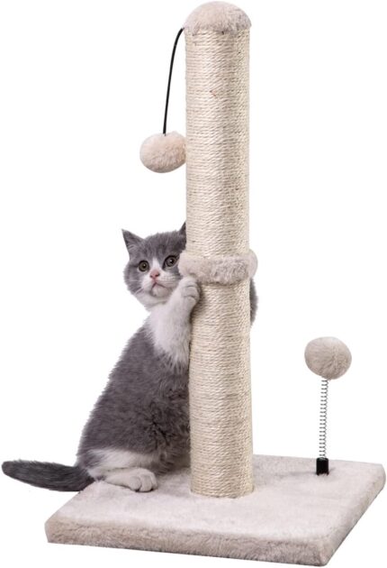MECOOL Cat Scratching Post Premium Basics Kitten Scratcher Sisal Scratch Posts with Hanging Ball 22in