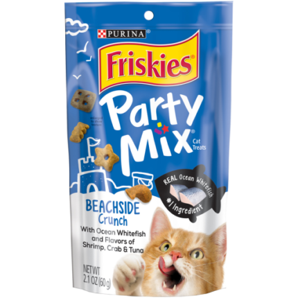 Purina Friskies Party Mix Cat Treats  Beachside Crunch Snacks  2.1 oz. Pouch