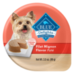 Blue Buffalo Delights Small Breed Filet Mignon Flavor in Savory Juice Pate Wet Dog Food for Adult Dogs  Grain-Free  3.5 oz. Cup