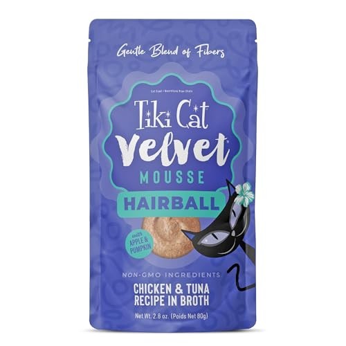 1423897358-1.jpg Tiki Cat Velvet Mousse Hairball, Chicken & Tuna Recipe in Broth Wet Cat Food, 2.8 Oz - Image 1
