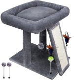 Cat Tree Tower Activity Centre Climbing Tree with Scratching Board and Playful Toy Balls, Grey - Image 2