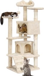 54in Beige Cat Tree Tower Condo Furniture Scratch Post for Cat Pet House Play - Image 2