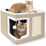 Cat Houses for Indoor Cats - Large Cat Bed Cave with Scratch Pad and Fluffy Ball - Image 2