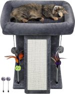 Cat Tree Tower Activity Centre Climbing Tree with Scratching Board and Playful Toy Balls, Grey
