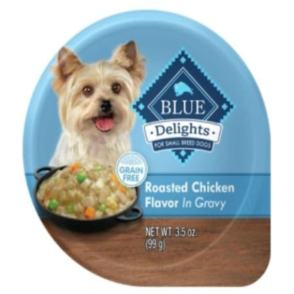 Blue Buffalo Delights Small Breed Roasted Chicken Flavor in Hearty Gravy Wet Dog Food for Adult Dogs  Grain-Free  3.5 oz. Cup