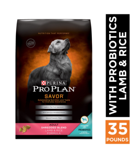 Purina Pro Plan High Protein Dog Food With Probiotics for Dogs, Shredded Blend Lamb & Rice Formula, 35 lb. Bag