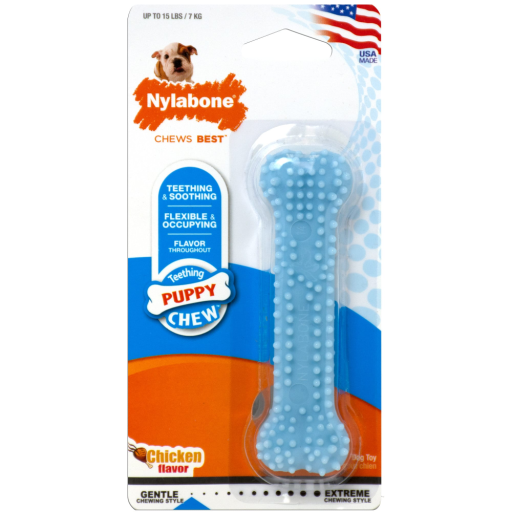 unnamed-166.png Nylabone Puppy Teething & Soothing Flexible Chew Toy Chicken Blue X-Small/Petite - Up to 15 lbs.(1 Count) - Image 1