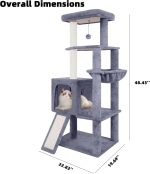 55" Cat Tree Tower with Scratching Board & Posts Cozy Sleeping Perch Hammock and Toy Balls,Grey - Image 2