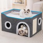 Large Cat Bed Cave with Scratch Pad and Fluffy Ball