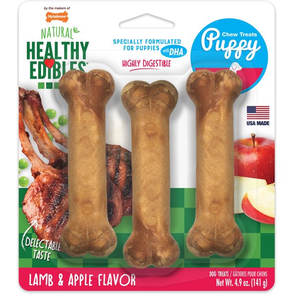 63514_main-_ac_ss600_v1631609196_.jpg Nylabone Healthy Edibles Puppy Lamb and Apple Treat Bone - Image 1