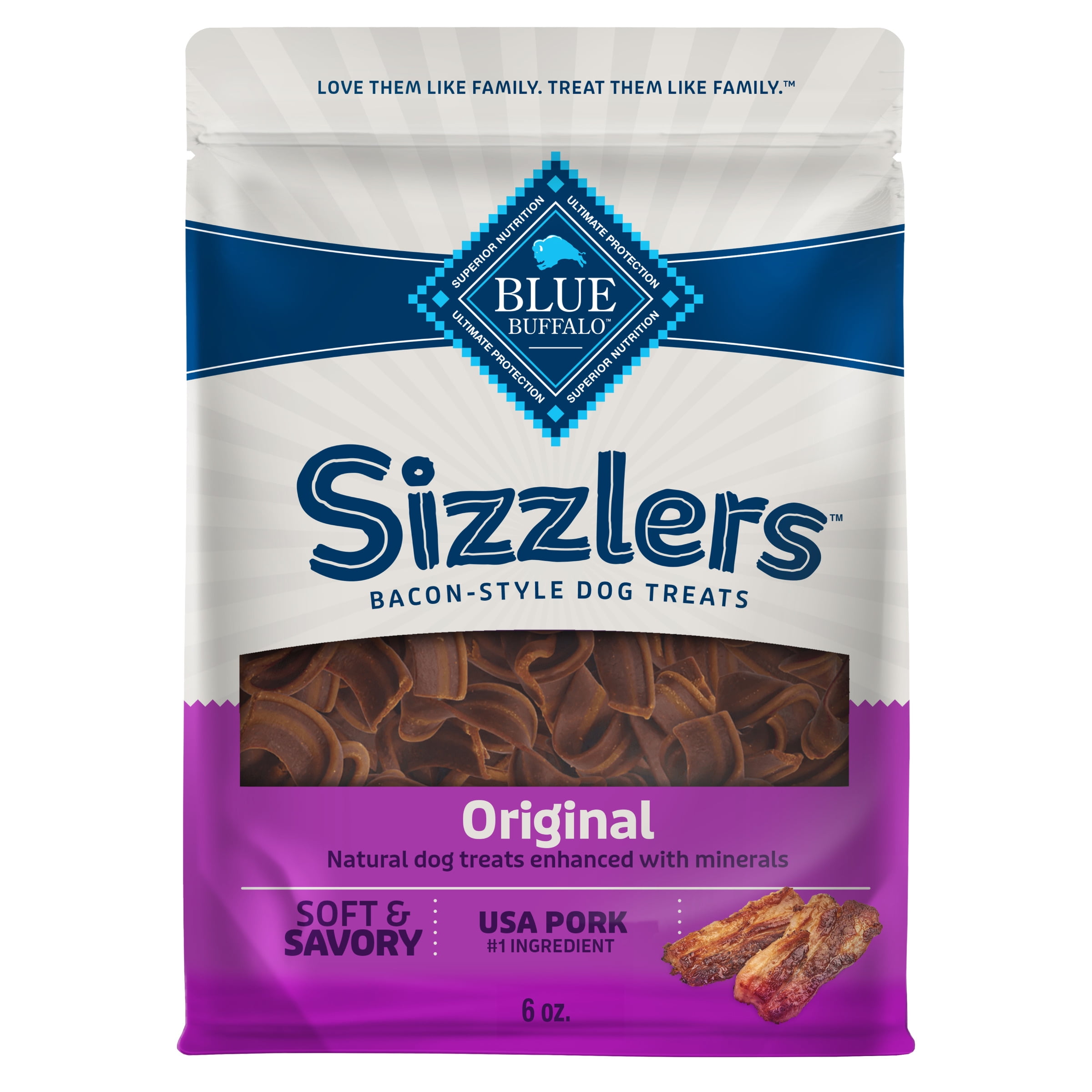 blue-buffalo-sizzlers-bacon-style-dog-treats-original-6-oz_61cc8501-f530-4b53-88c0-a8bd5daf63c6-2fce.jpg Blue Buffalo Sizzlers Natural Soft Dog Treats, Bacon-Style Soft-Moist Dog Treats with Real USA Pork, Original Flavor - Image 1