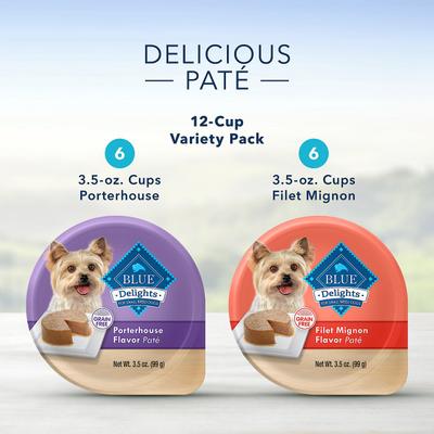 img-191978-_sx500_sy400_ql75_v1_.jpg Blue Buffalo Delights Grain Free Paté Small Breed Wet Dog Food with Beef in Porterhouse & Filet Mignon Flavors Variety Pack - Image 1