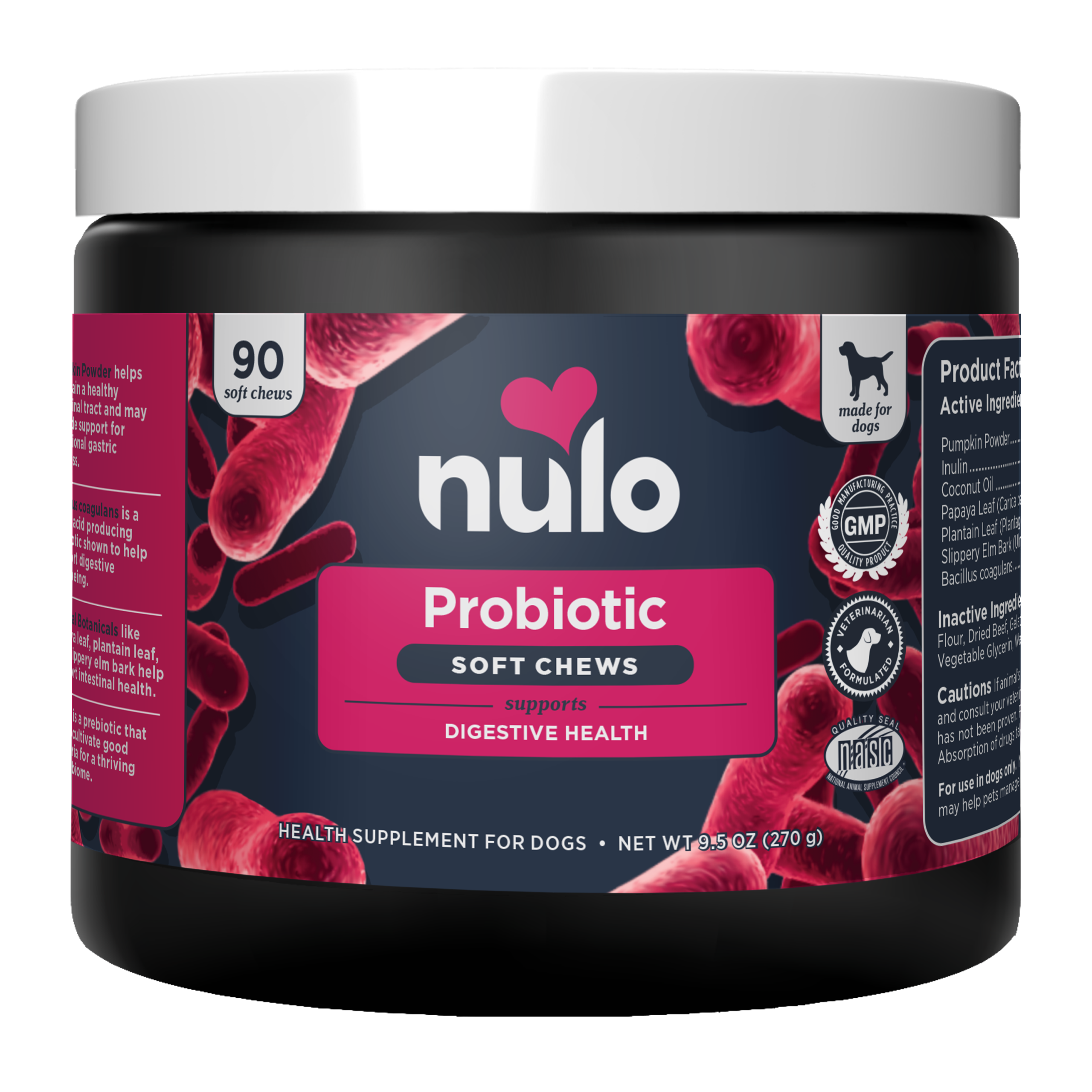 nu_dog_functional_soft_chews_probiotic_9-5oz_front_c5041593-7bc2-4729-8d77-8c601b517816.png Nulo Dog Probiotic Soft Chew Supplements - Image 1